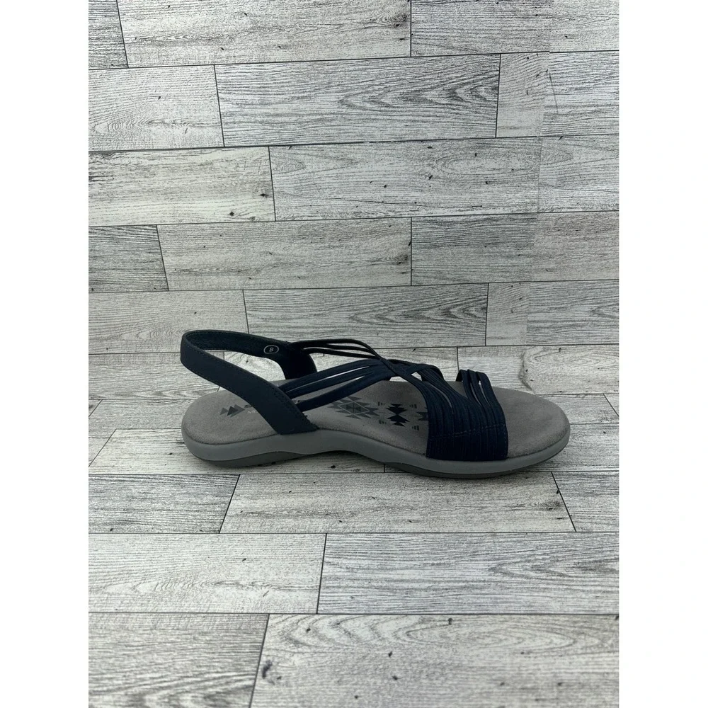 Skechers Reggae Slim Vacay Navy Blue Strappy Memory Foam Sandals Women Sz 8